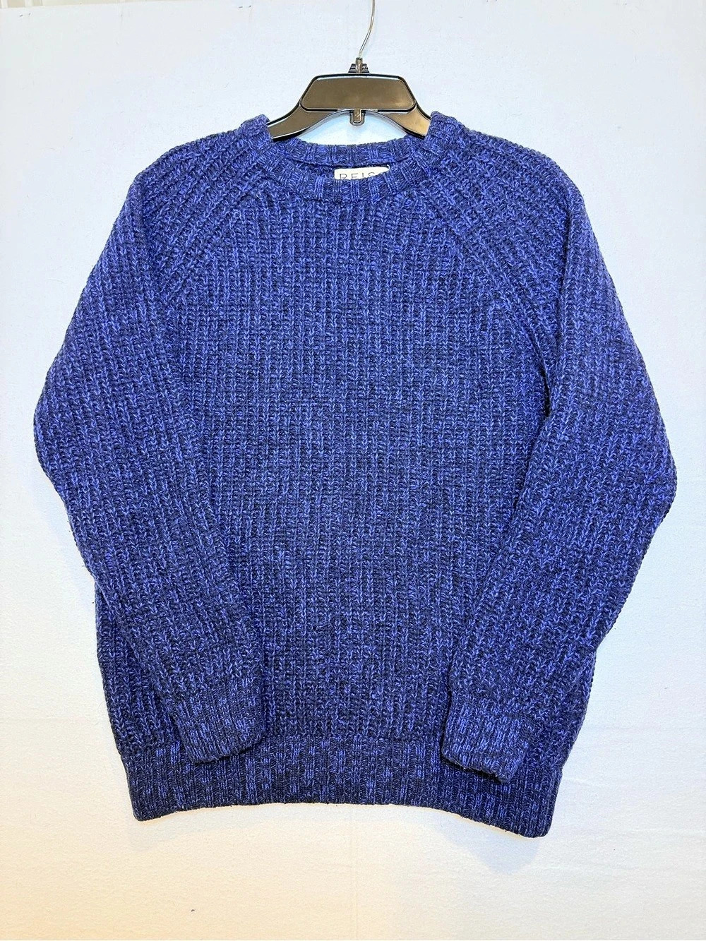 Reiss Woodville Wool Blend Textured Knit Sweater Blue Purple Crewneck